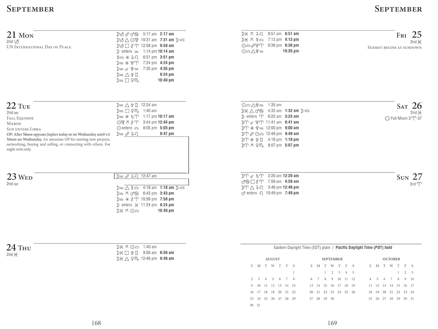 Calendar page showing September with dates and times listed.