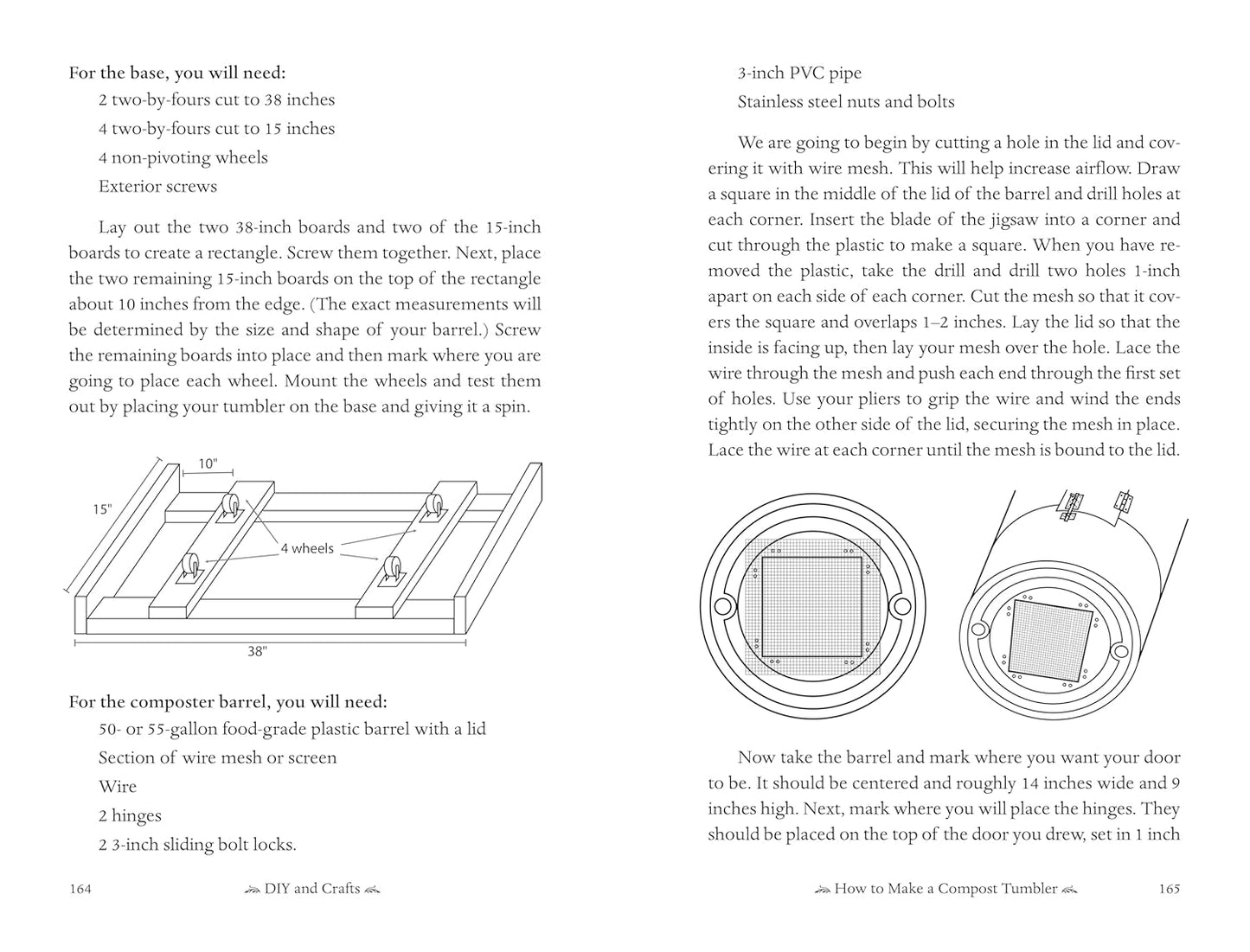 Instructions for making a compost tumbler with diagrams and text on a white background