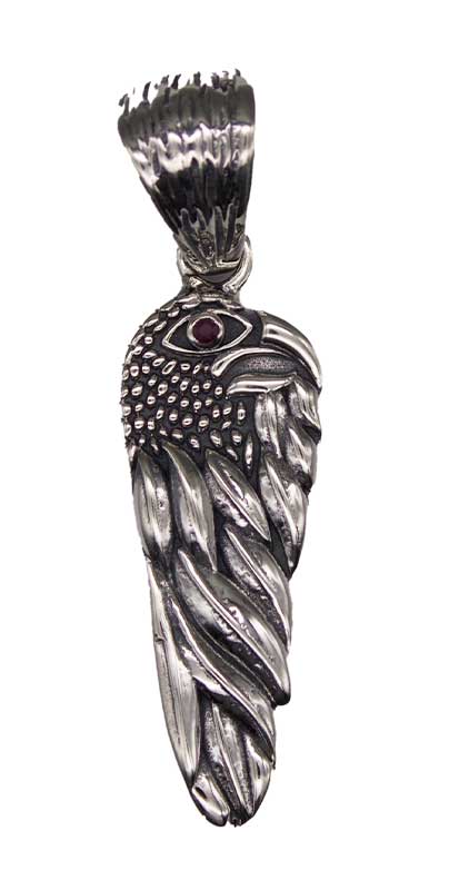 Ruby-Eyed Eagle Sterling Silver Pendant