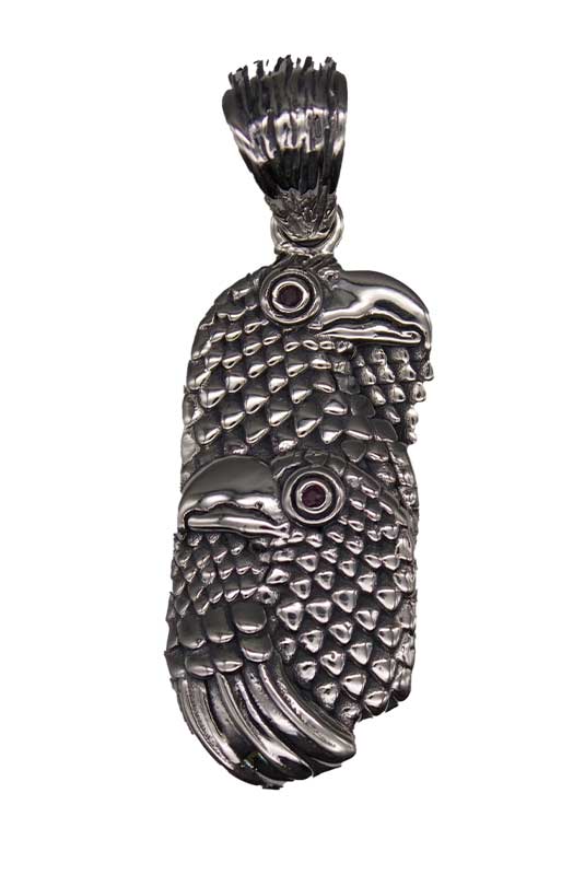 Interlocking Birds Ruby-Eyed Silver Pendant