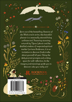 Back cover of a planner featuring a dark green background with botanical illustrations, a white bird at the top, a small fox near the bottom right, and a barcode with the title 'PLANNER' and publisher branding 'ROCKPOOL' and 'rockpooltheplanner.com'.
