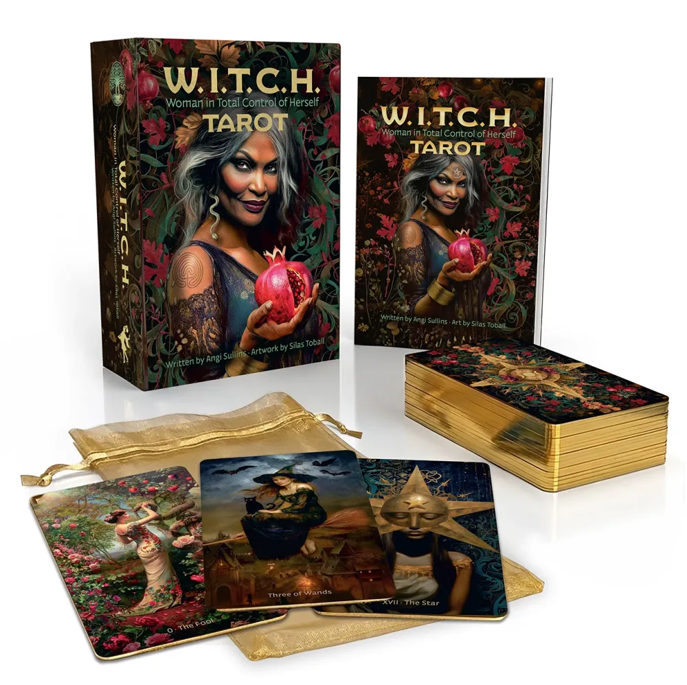 WITCH Tarot card set with tarot cards and packaging on a white background
