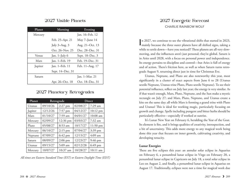 A printed informational page titled '2027 Visible Planets' and '2027 Energetic Forecast' with tables of planetary positions, notes about Easter Easterley Start, and a small diagram labeled 'Lunar Eclipses.' This is not a product photo, not packaging, and not one of the auxiliary product-specific types like measurement chart, color swatch, or instruction diagram; it is best classified as Other because it appears to be a document or informational print preview.