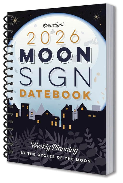 2026 Moon Sign Datebook with cityscape design on a white background