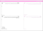 A two-page spread of a planner or calendar layout with a white background, pink headers, and black and pink text. The left page is labeled January and shows weekly sections from Monday through Friday with brief prompts and notes.