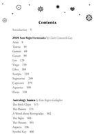 Table of contents for an astrology book with black text on a white background