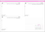 A two-page spread of a daily planner or calendar pad showing January with printed weekday headers, short prompts, lined writing space, and a small monthly calendar at the bottom right.