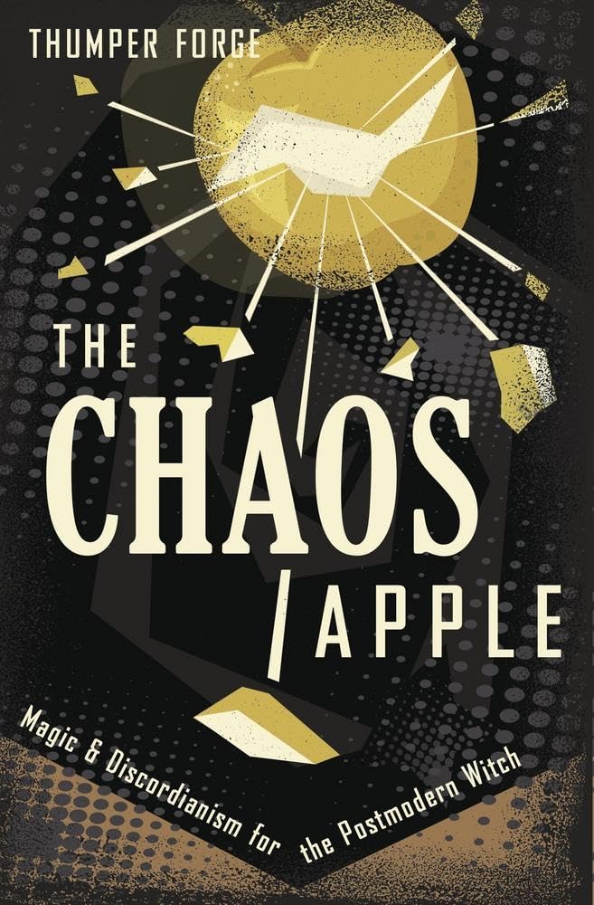 Book cover of 'The Chaos Apple' with a gold apple and abstract design on a black background.