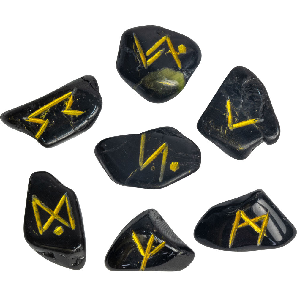 Hand-Carved Black Tourmaline Rune Set