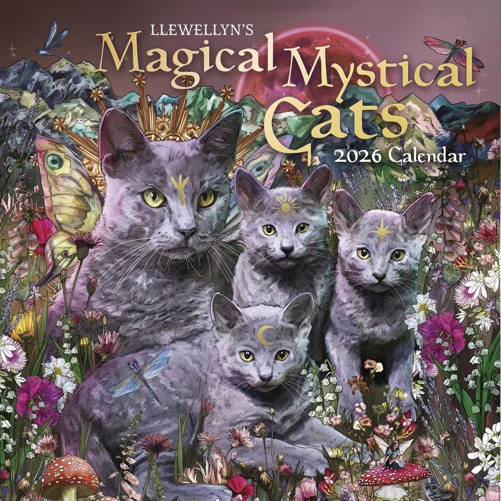 Magical Mystical Cats 2026 calendar cover with cats and nature elements.
