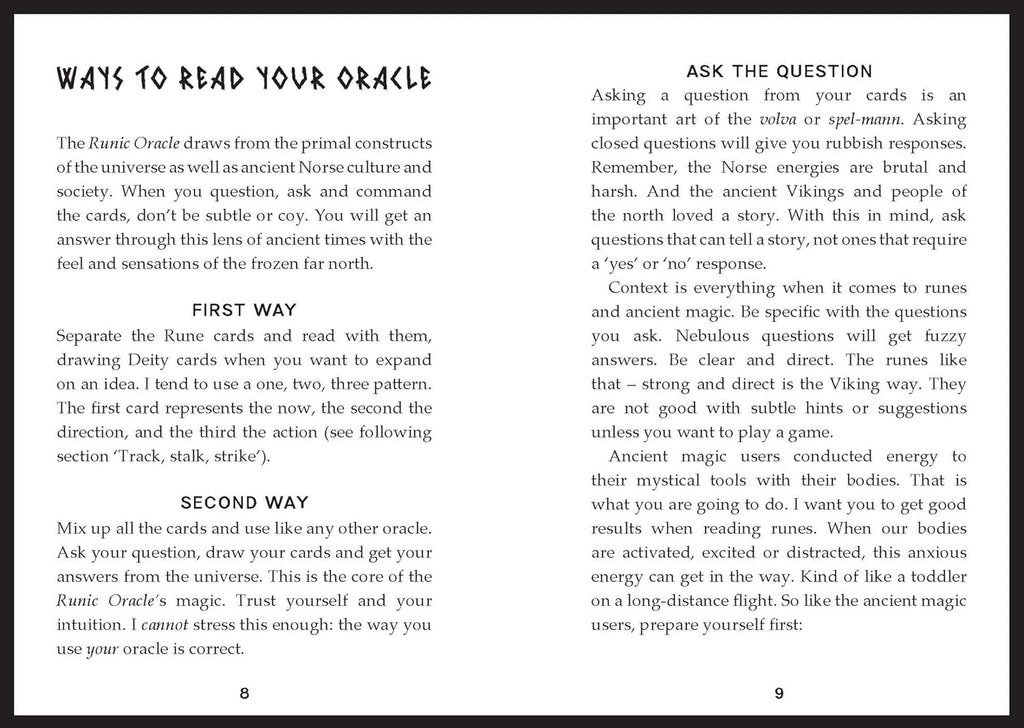 Instructions on reading an oracle using cards from a book or manual.
