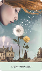 Illustration of a woman blowing a dandelion with a whimsical landscape in the background.