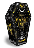 Coffin-shaped packaging for 'The Macabre Tarot' by Samantha West with black and gold design.