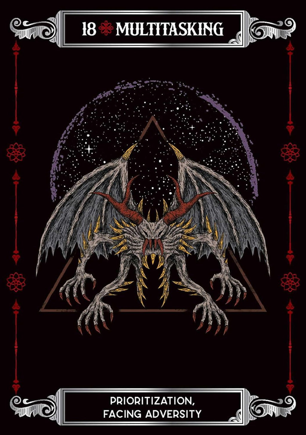 Dragon illustration with starry sky and geometric design on a black background