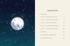Book content page with moon illustration and starry night background