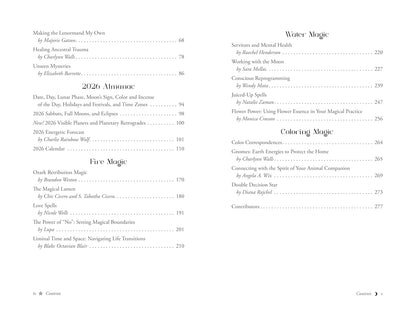 Table of contents for a book on magic, with chapter titles and page numbers.