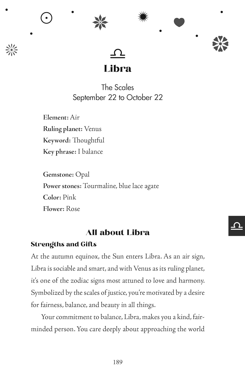 Zodiac sign Libra information card with black text on a white background.