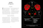 Illustration of poppies with zodiac sign and astrological elements on a black background