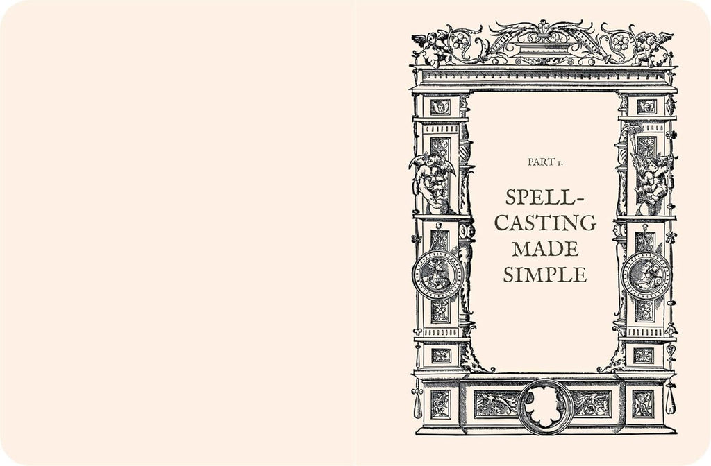 Decorative book interior with ornate design and text on a beige background