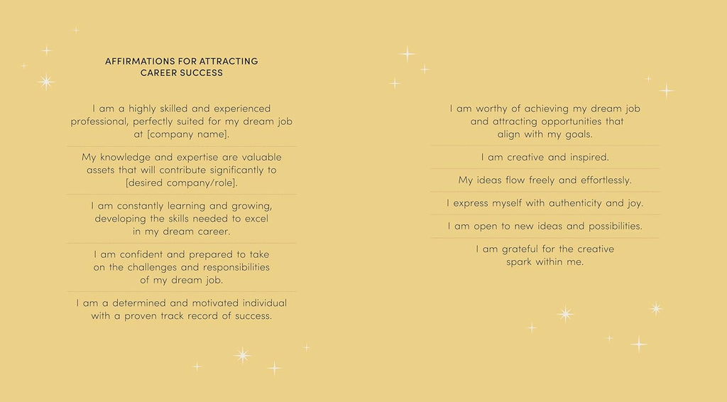 Text-based affirmations for career success on a gold background