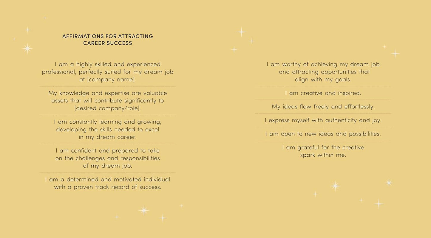 Text-based affirmations for career success on a gold background