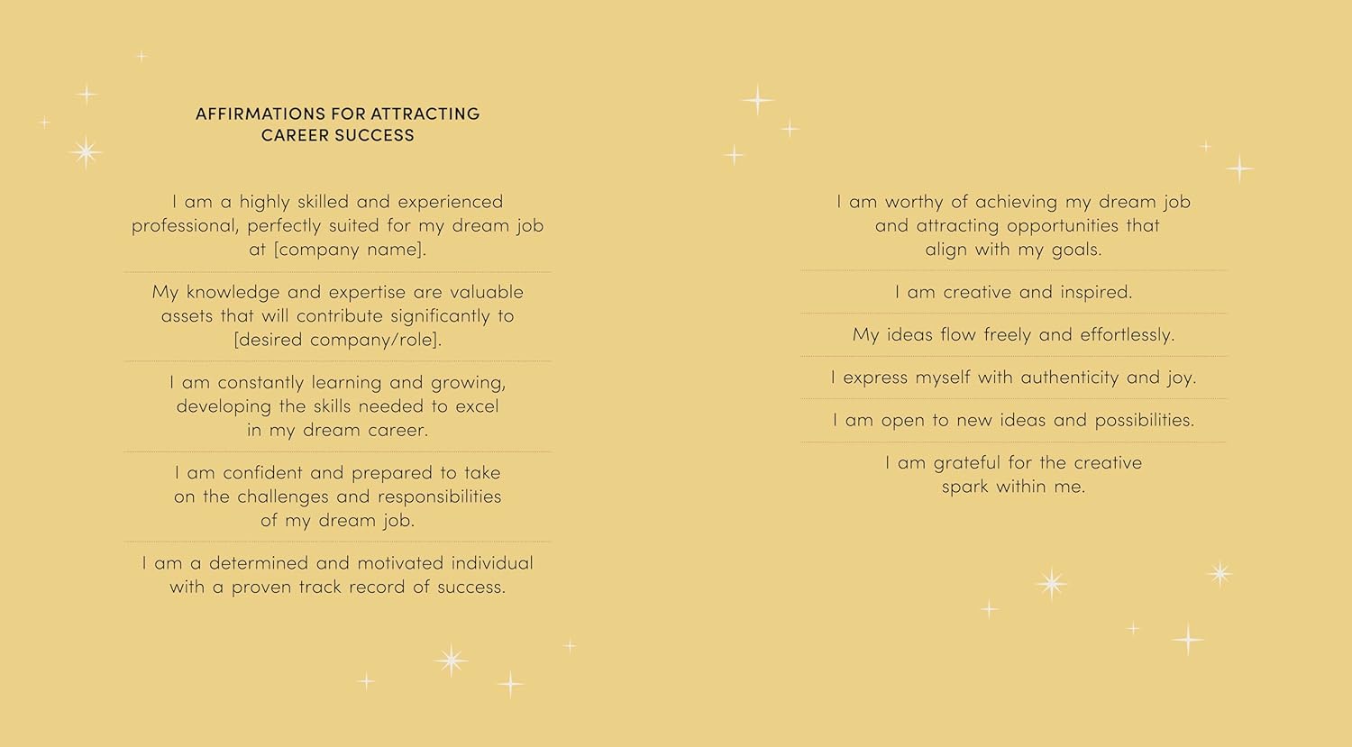 Text-based affirmations for career success on a gold background