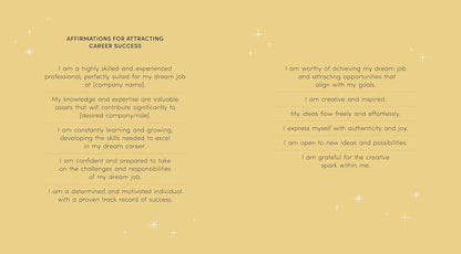 Text-based affirmations for career success on a gold background