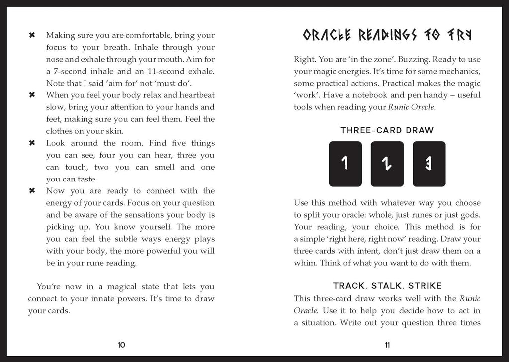 Instructions for Oracle readings on a black and white page.