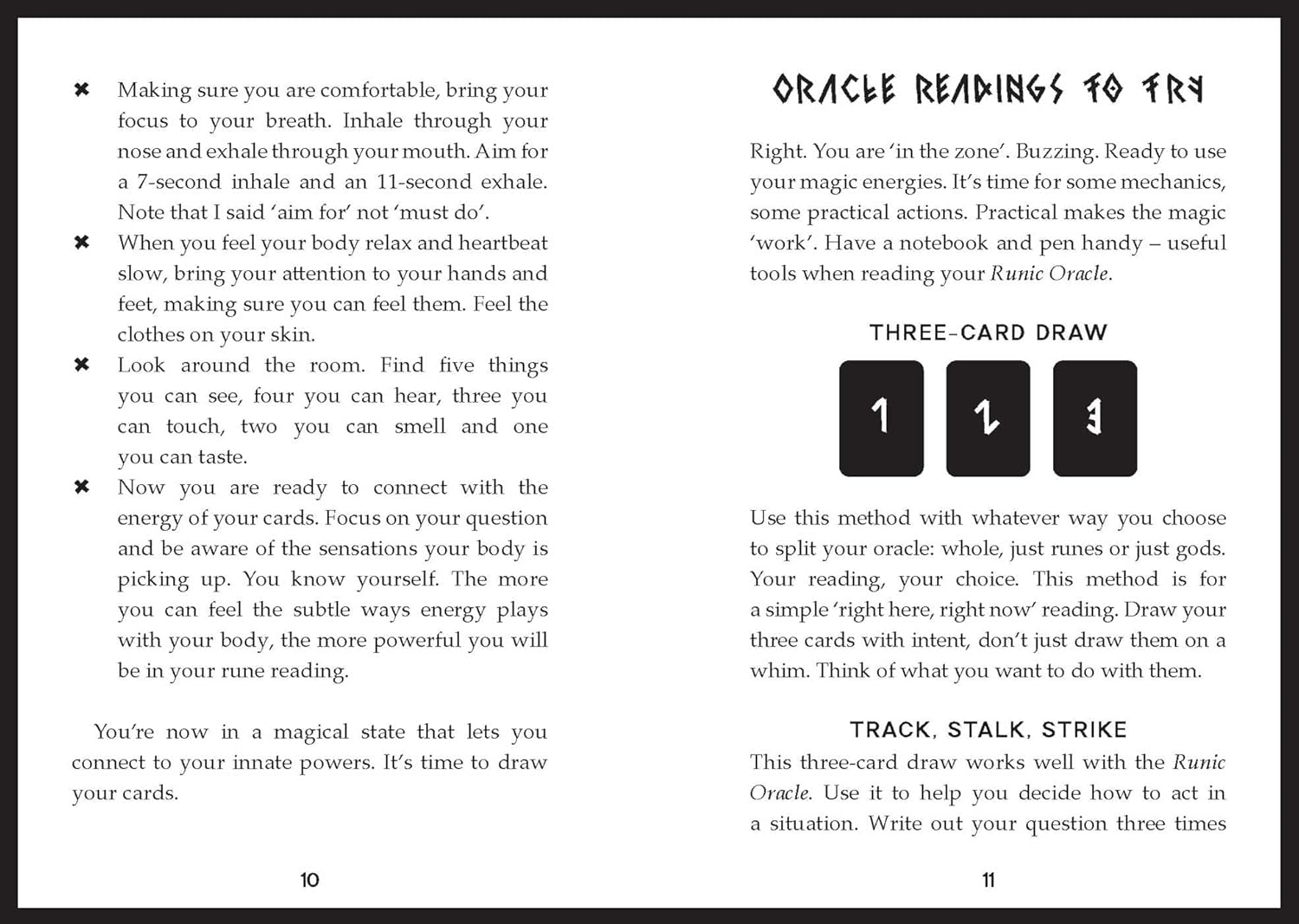 Instructions for Oracle readings on a black and white page.