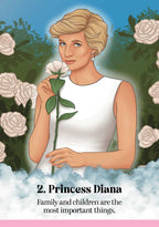 Illustration of Princess Diana holding a white rose with text about family and children.