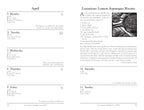 A printed recipe card or booklet page showing a weekly schedule for April with cooking notes and a recipe for 'Luxurious Lemon Asparagus Risotto' with an inset food photograph.