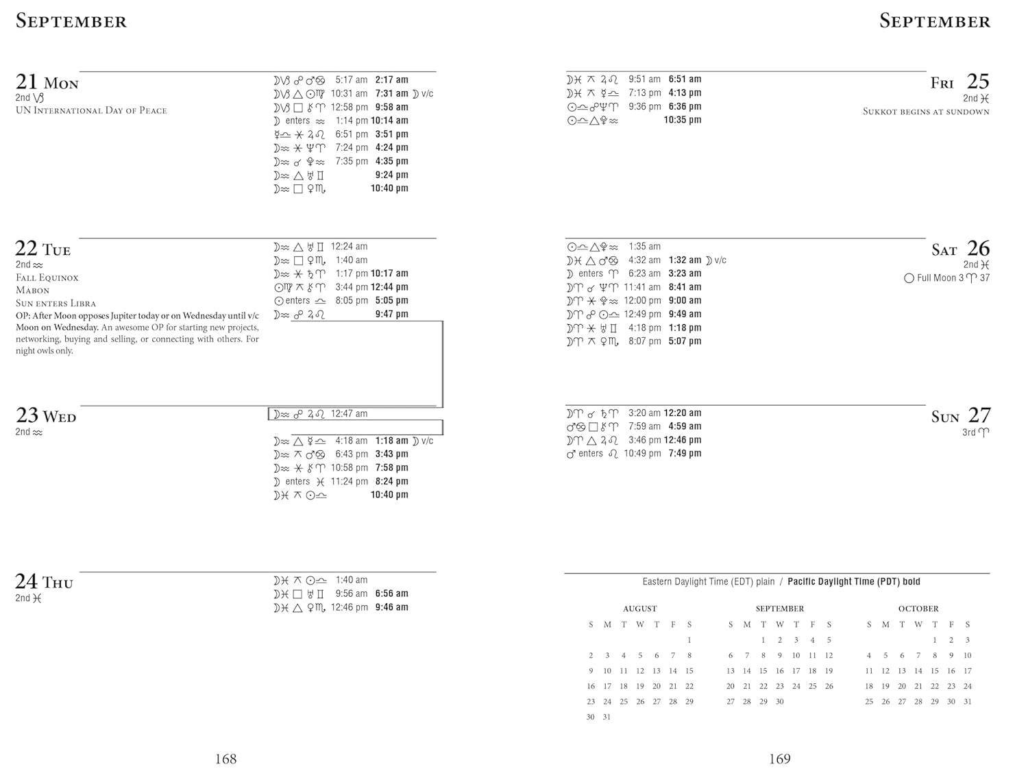 Calendar page showing September with dates and times listed.