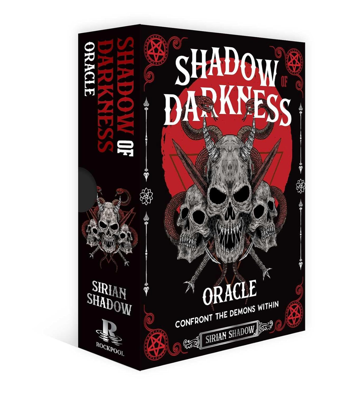 Box for 'Shadow of Darkness Oracle' with skull and crossbones design on a white background