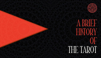 Book interior of 'A Brief History of the Tarot' with a red triangle and geometric pattern on a black background.