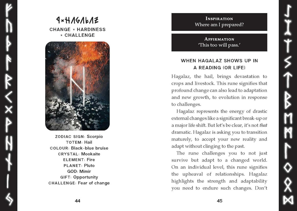 Page from a book or magazine about the astrological sign Scorpion, featuring text and imagery related to Hagalaz.