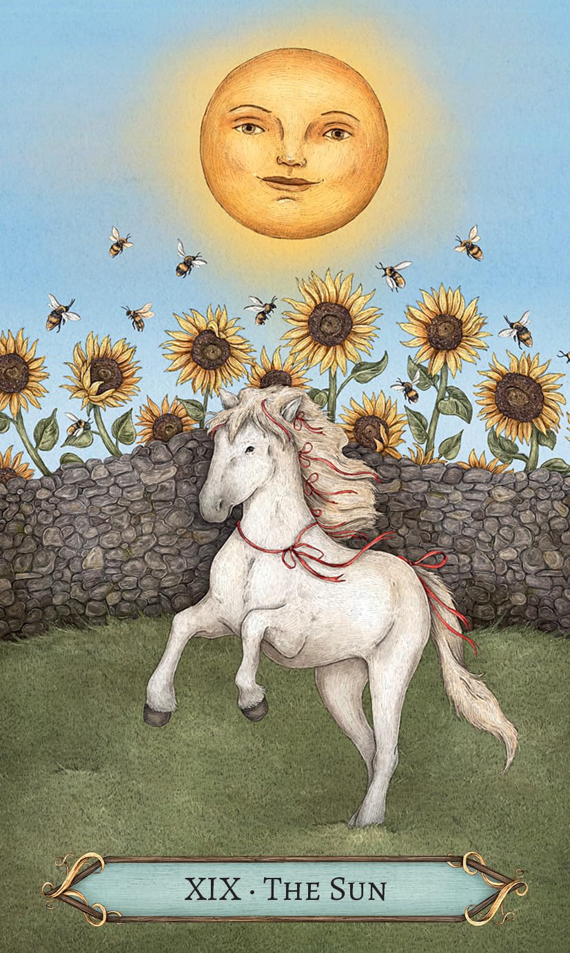 Card featuring a white horse, sun, and sunflowers with 'The Sun' label