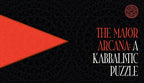 Book interior page of 'The Major Arcana: A Kabbalistic Puzzle' with a red triangle and geometric pattern on a black background.