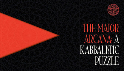 Book interior page of 'The Major Arcana: A Kabbalistic Puzzle' with a red triangle and geometric pattern on a black background.