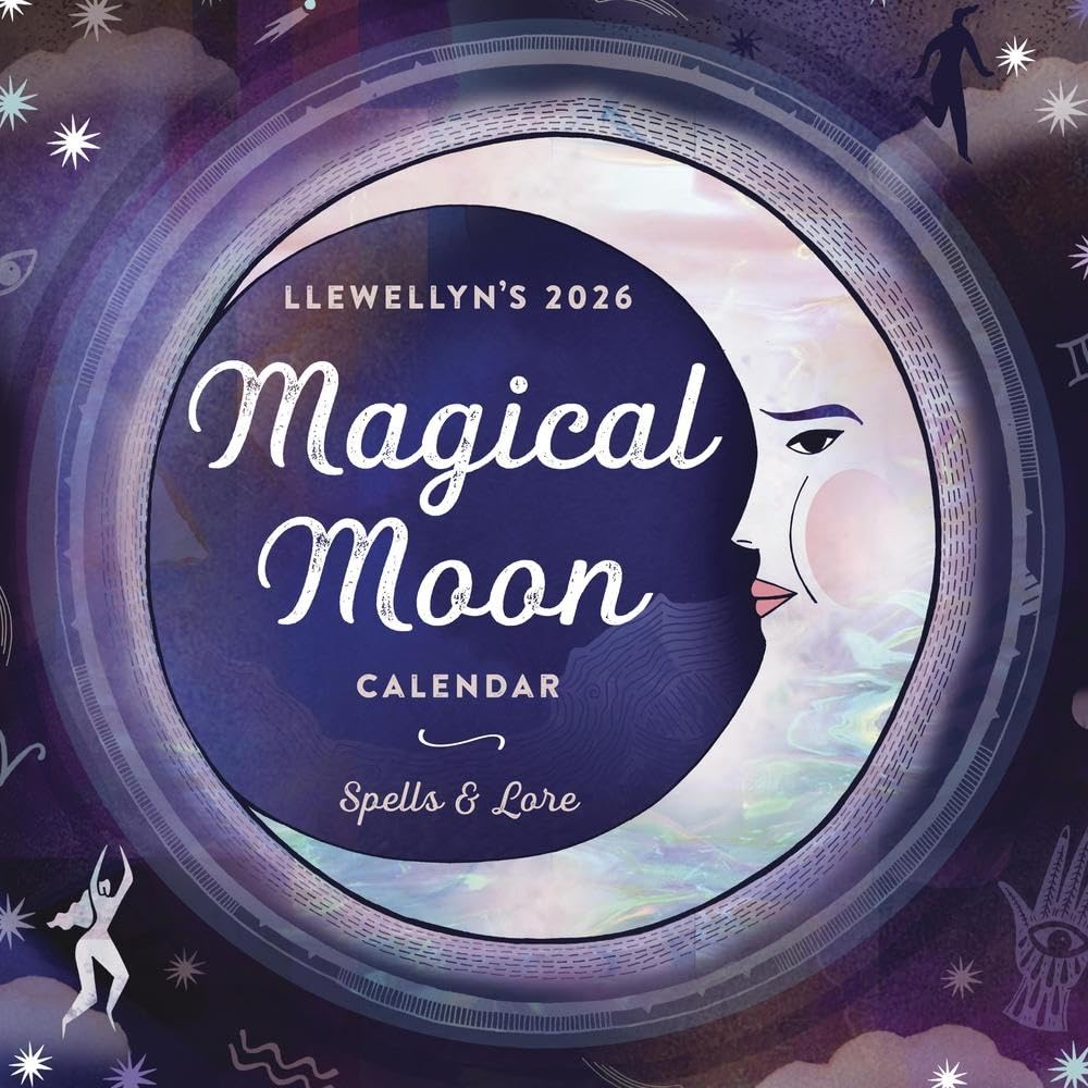 Llewellyn's 2026 Magical Moon Calendar cover with moon design and text.