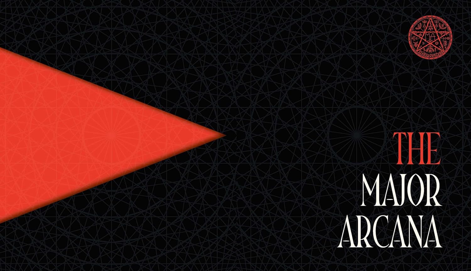 Red triangle on a black background with 'The Major Arcana' text and logo.