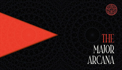 Red triangle on a black background with 'The Major Arcana' text and logo.