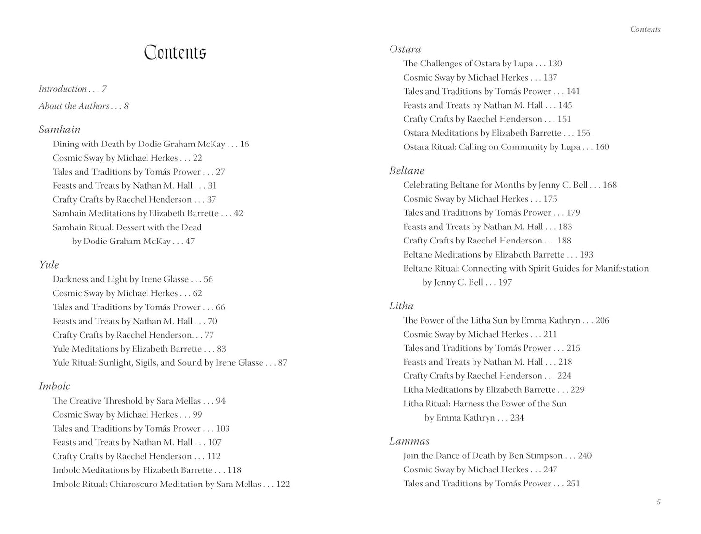 Table of contents for a book or document with listed sections and page numbers.