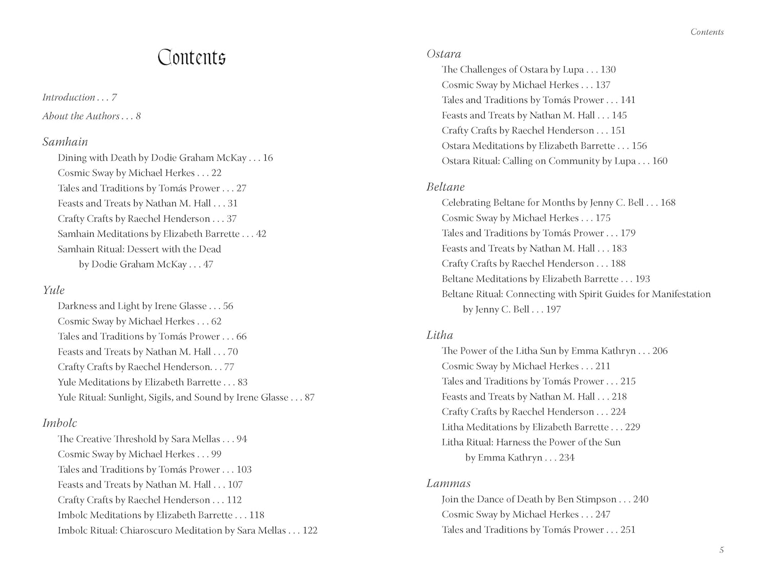 Table of contents for a book or document with listed sections and page numbers.