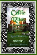 Book cover of 'Celtic Rites' with decorative frame and stone circle in background