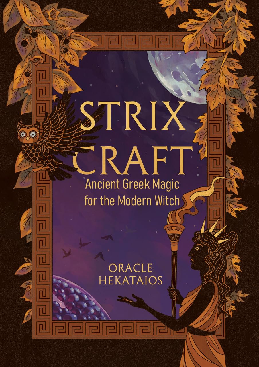 Book cover of 'Strix Craft' with an owl, moon, and figure holding a torch on a dark background.