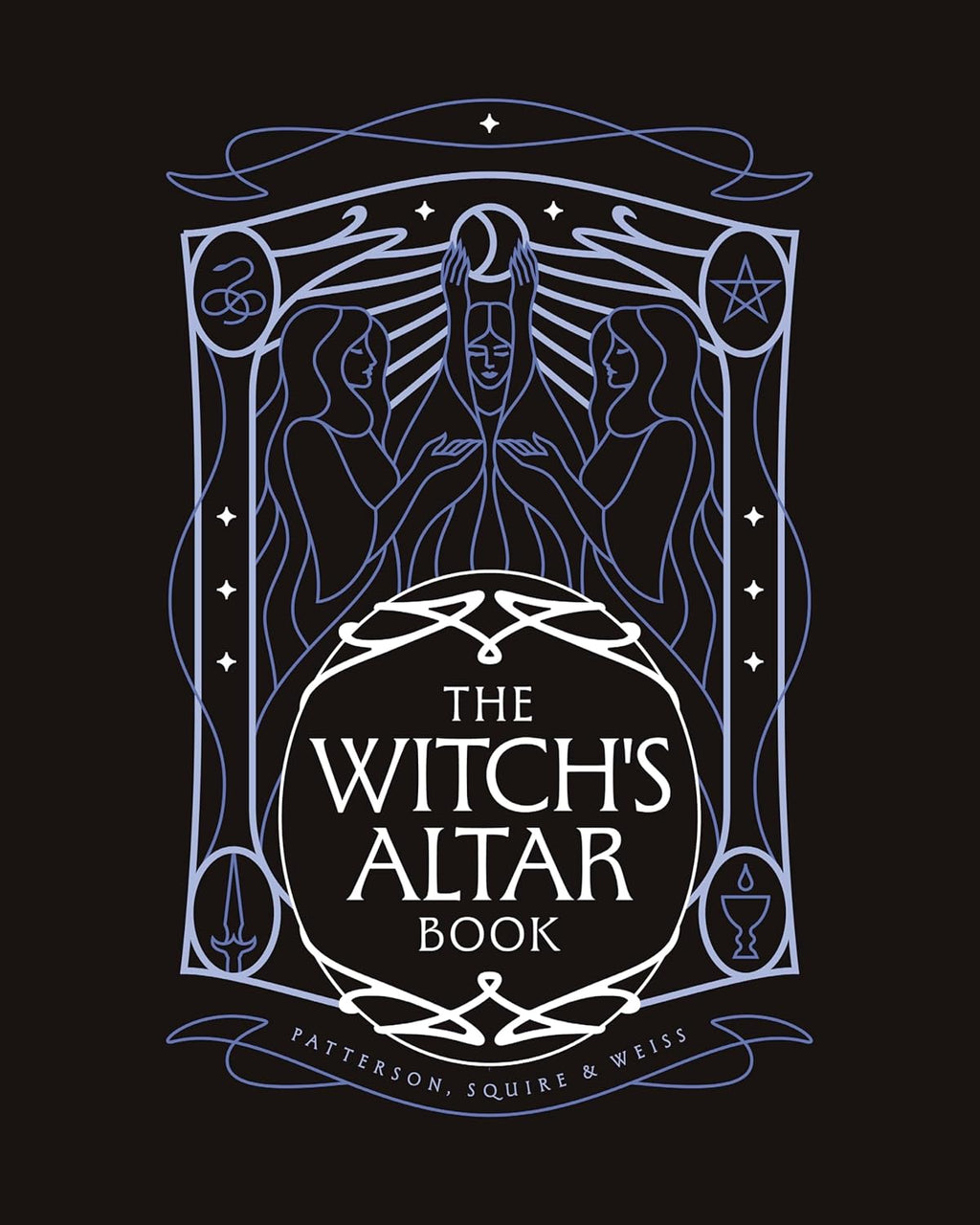 Cover of 'The Witch's Altar Book' with stylized design on a black background