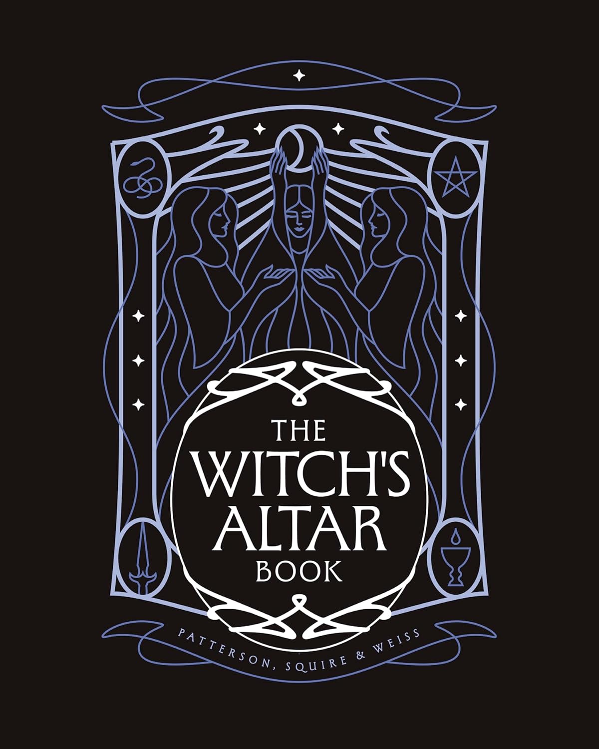 Cover of 'The Witch's Altar Book' with stylized design on a black background
