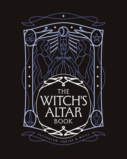 Cover of 'The Witch's Altar Book' with stylized design on a black background