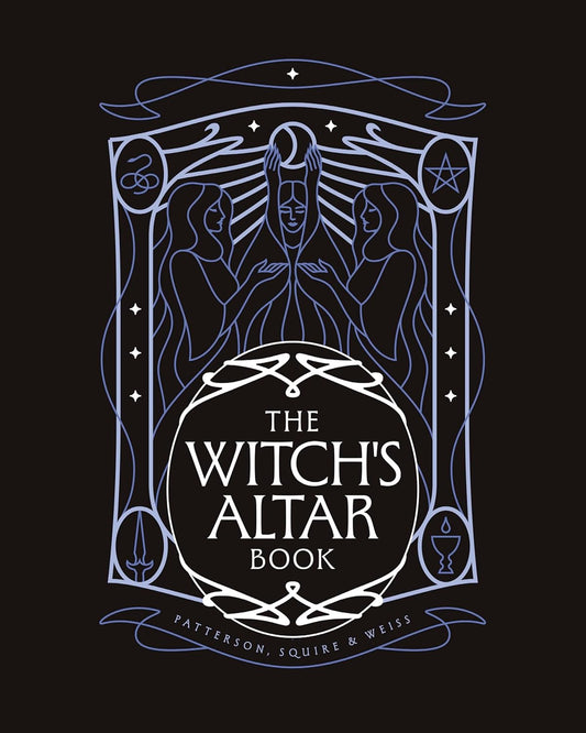 Cover of 'The Witch's Altar Book' with stylized design on a black background