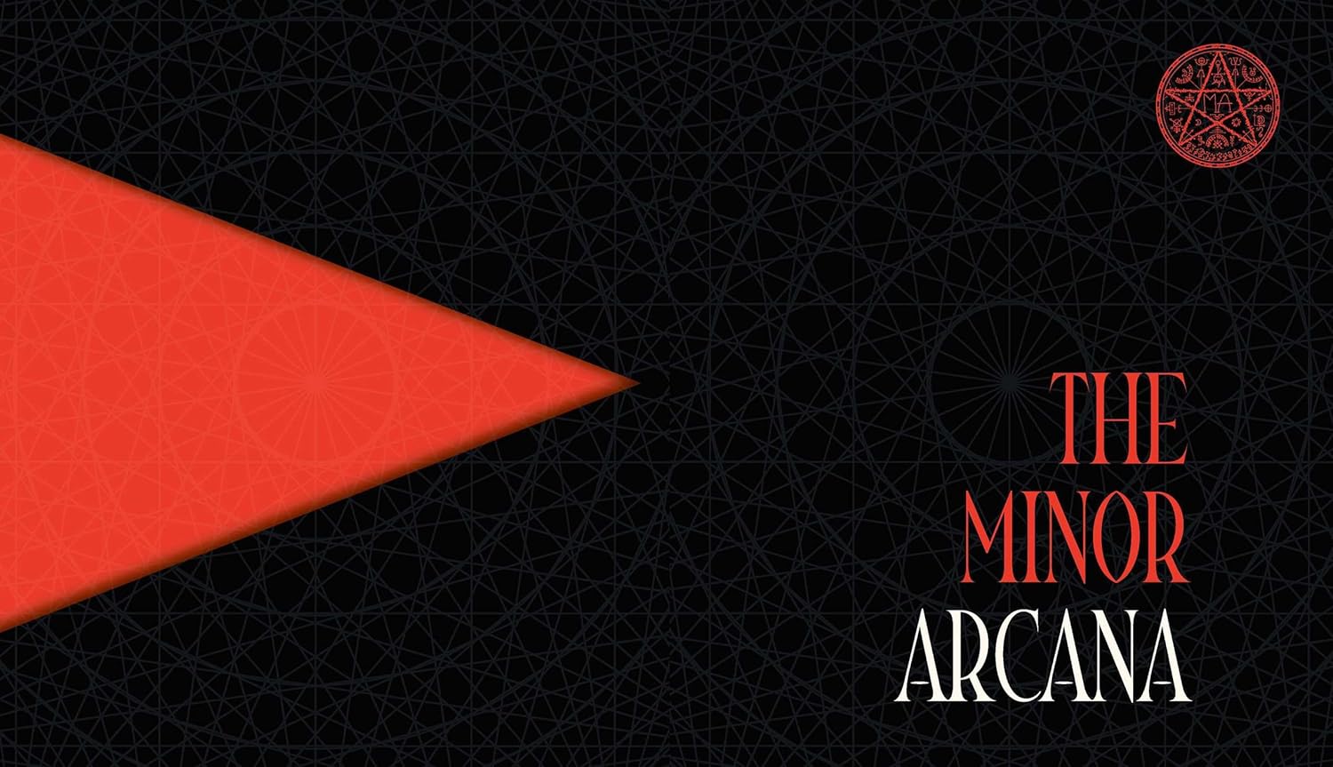 Interior page of 'The Minor Arcana' with a red triangle and geometric pattern on a black background.